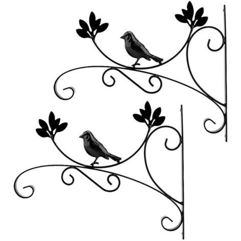 QORVA-2 Pcs Crochet Noir Suspension Plante Forme de Oiseaux Supports de Panier Suspendus en Métal pour Jardin Balcon