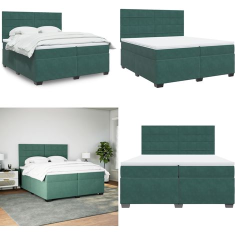 Sommier à lattes de lit et matelas Vert foncé 200x200cm Velours - Lit Double - Lit Plateforme - Matelas À Ressorts Ensachés - Literie - Chambre À Coucher - Home & Living (1/5)