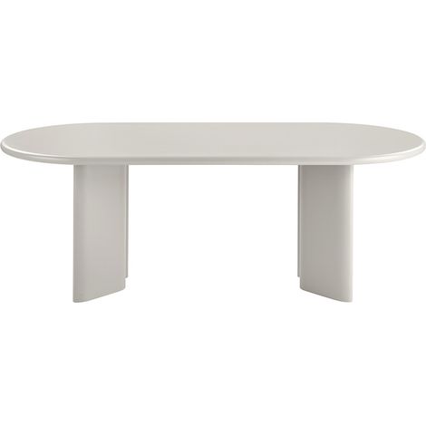 Ebuy24 – Table à manger ovale couleur sable – Plateau lisse et mat – Pieds géométriques – Élégante et moderne pour salle à manger (1/5)