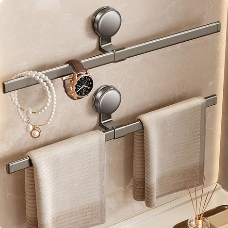 Suction cup wall-mounted towel rack for small spaces, adjustable, no drilling required, 50 x 5.5 x 9 cm, for bathroom and kitchen (1/4)