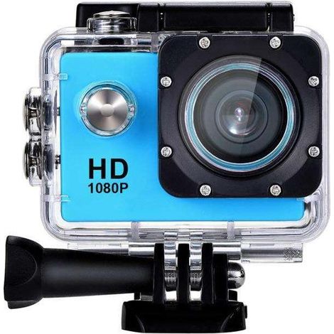 Câmera de ação à prova d'água Full HD 1080p, 12 MP/À prova d'água/Lente grande angular/Tela de 2 polegadas/Compatível com Wi-Fi - Azul.