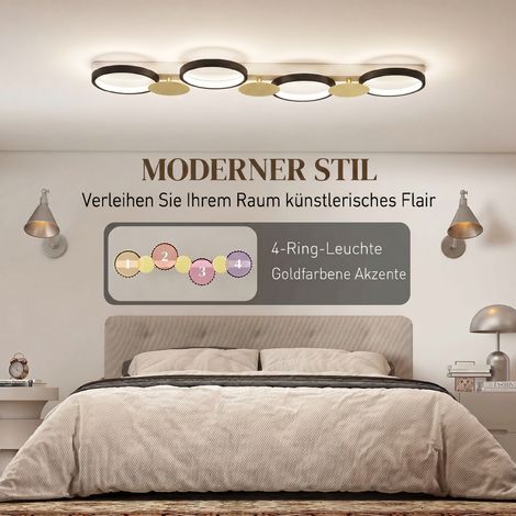 Plafonnier LED 38W 1500LM 3000K-6500K Lampe de plafond pour salon avec 4 ampoules, télécommande, noir et doré (1/5)