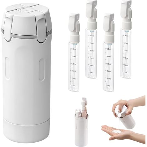 4-in-1 Travel Dispenser Refillable, Travel Bottles for Filling, Portable Silicone Travel Bottles, Leak-Proof Travel Bottles Set with Scale and Label, Travel Bottles for Toiletries, Shampoo (1/5)
