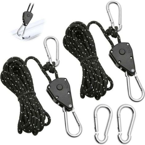 Corde À Cliquet Réglable - 4 M - Diamètre 4 Mm - Crochet 5X50 Mm - Pour Tente Randonnée Jardin - 2 Pièces (1/4)