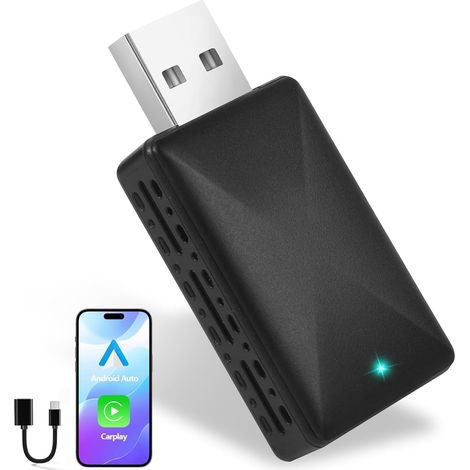 Adattatore wireless per CarPlay e Android Auto, Plug & Play, USB C/USB-A, compatibile con iOS 10+/Android 11+, adatto per veicoli compatibili con CarPlay/Android Auto, CZHZ04 (1/5)