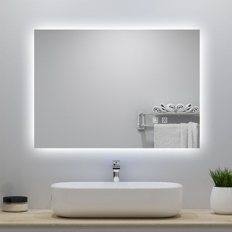 Acezanble miroir lumineux 70x50cm avec Anti-buée + 3 Couleurs + Dimmable, Mural Miroir salle de bain