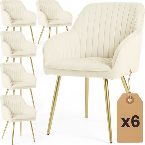 Set di 6 Sedie in velluto con cuciture verticali FLORENCE Crema gambe oro (1/5)