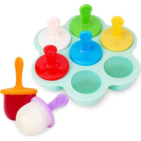 Mini moule à glace en silicone, réutilisable, à 7 cavités, avec 8 tiges en plastique colorées, pour glace, sorbet, alime (1/5)
