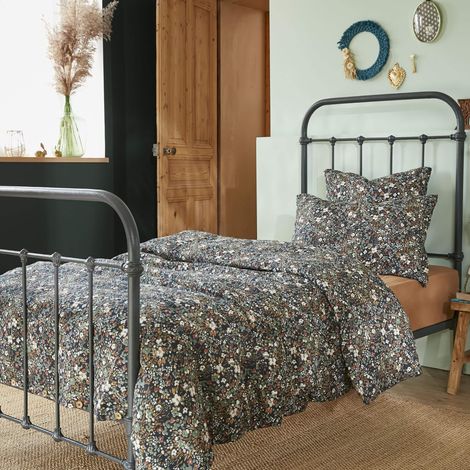 Parure de lit gaze de coton imprimé floral bleu marine 200x200