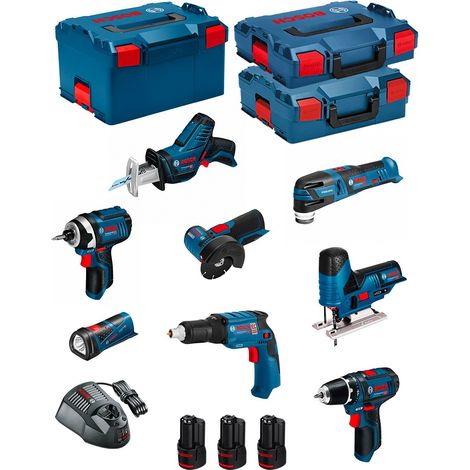 BOSCH Kit 12V BMK8-28AD3 (GSR 12V-15+GTB 12V-11+GDR 12V-105+GWS 12V-76+GST 12V-70+GOP 12V-28+GSA 12V-14+GLI 12V-80+3 x 2,0Ah) (1/5)
