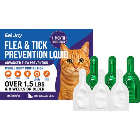 EELJOY Nettoyant anti-puces et tiques pour animaux de compagnie, protection externe douce contre les puces pour chats et chiens, 3 ml (0,5 ml x 6) SKU00040340 (1/5)