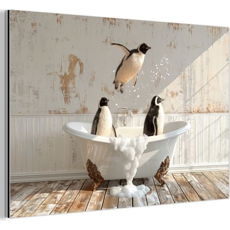 TABLEAU EN MÉTAL Vintage - Pingouin - Baignoire - Mousse Décoration Murale 120x80 (1/5)