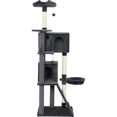 180cm Large Cat Tree Tower Sisal Scratching Posts, Condos, Plush Perches, Hammock, Ladder, Dark Grey (1/5)