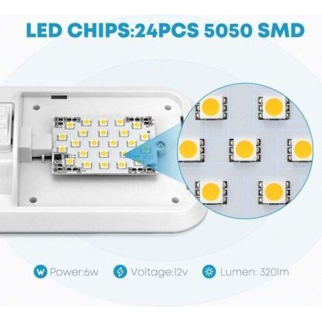 12 V plafonnier LED RV 280 lm, lampe de toit éclairage intérieur pour remorque, camping-car avec interrupteur (Lot de 2) (1/4)