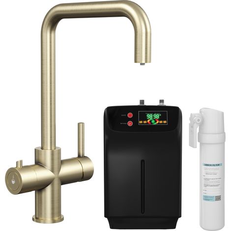 3 in 1 Instant Hot Water Kitchen Sink Tap, Tank and Filter - Brushed Brass - Balterley (1/5)