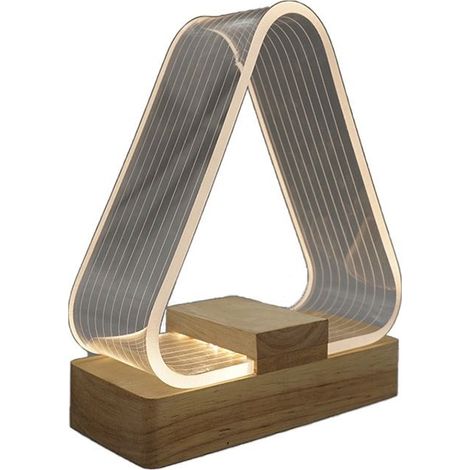 Shmshng – Lampe à poser triangulaire LED blanc chaud – Base en bois de hêtre – Diffuseur acrylique haute transmittance – Dimensions 14x6x17cm (1/5)