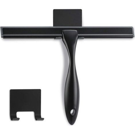 Raclette de douche - 25,4 cm - Noir mat - Raclette multifonction en acier inoxydable pour salle de bain, portes de douche, miroirs, carreaux et fenêtres de voiture - 100 % sans rayures