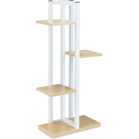 Étagère à plantes 93 x 42,5 x 22,5 cm 4 niveaux en métal blanc aspect bois (1/4)