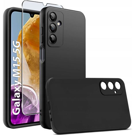 Étui pour Samsung Galaxy M15 5G SILICONE NOIR MAT + VERRE (1/5)