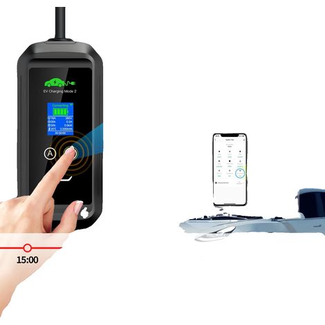 Chargeur de Véhicule Électrique, Puissance de 11KW, Courant Réglable 6/8/10/13/16A, Dimensions 11CM x 38CM, Prise Classée IP 67, Câble Complet de 10M Inclus (1/5)