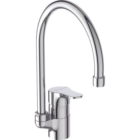 Porcher – Mitigeur d'évier monotrou Olyos II – Bec haut orientable 194mm – Finition chromée – Débit 11,4 L/min – Installation EasyFix - D2624AA (1/3)