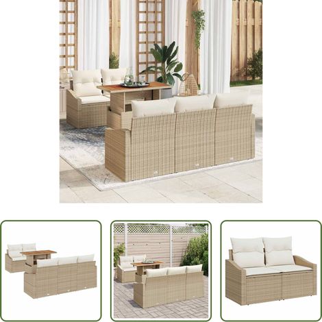 Salle à manger extérieure - Ensemble de salle à manger pour jardin 6 pcs Beige et crème (1/5)