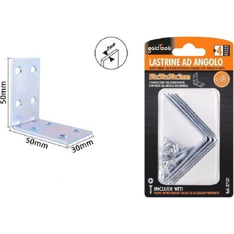 Trade Shop - Set 4pz Lastrine Lastrina Ad Angolo Angolare 50x50x30x2 Mm Con Viti Mobili 57121 - (1/2)