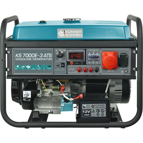 Könner & Söhnen – Groupe électrogène essence 5,5 kW triphasé 400V – Système ATS automatique – 17h d'autonomie – Moteur 4 temps 13 ch – 80,8 kg - 7000E-3