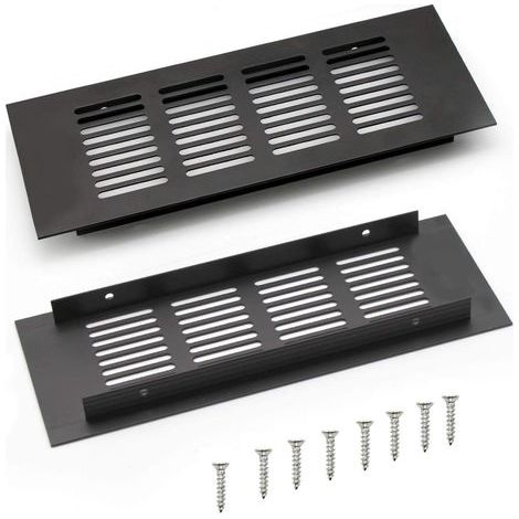 Grille de ventilation en aluminium - encastrée - 200 mm - noire - 2 caches décoratifs (1/5)