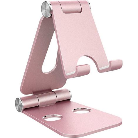 Support-tablette aluminium rose gold, support dock pour téléphone portable, accessoire de bureau, compatible smartphones, finition métal doré (1/5)