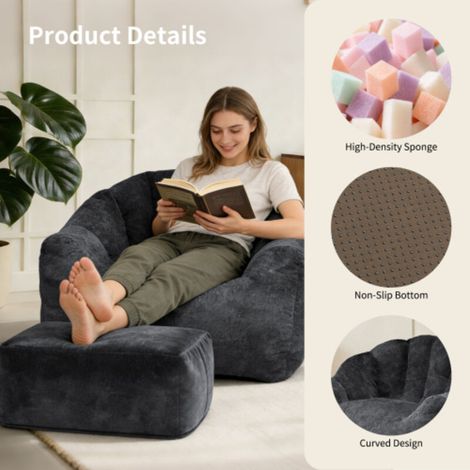 Canapé une place Bear Paw avec repose‑pieds – Optimisez votre espace détente, noir – Confort compact pour moments de relaxation (1/5)