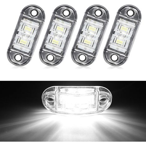 Lot de 4 feux de position latéraux LED 12/24 V pour remorque - Blanc - Feux de position latéraux universels pour camion, remorque, van, bateau, voiture, feux avant et arrière (1/5)