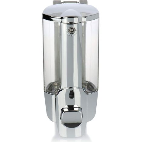 Distributeur de Savon Mural Rechargeable   Design Chromé 85 x 85 x 190mm  Contenance de 500ml, Pratique pour Salle de Bain