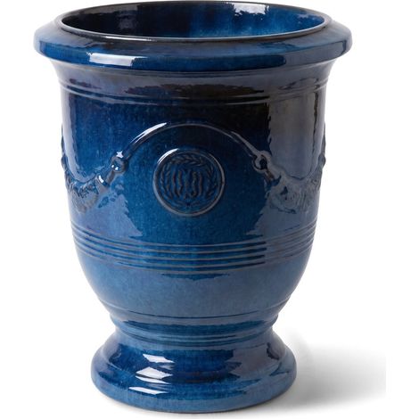 Pot grande taille d'extérieur RICHELIEU 35x42cm bleu azur, fait main en terre cuite émaillée, résistant au gel