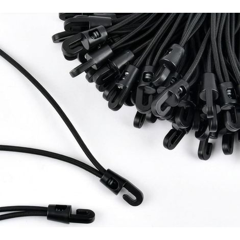 20 Mini Tendeurs Élastiques avec Crochets Noir 10cm – Sandow Pour Bache, Crochet Plastique, Idéaux pour Tarp, Toiles de Camping (1/5)