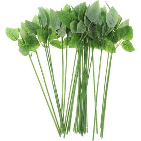 Tiges de fleurs artificielles - 60 tiges - Plastique et fil de fer - Vert - 33x1x0,2 cm - Feuilles incluses (1/5)