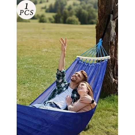 1 Hamac glace pour l’été : Double largeur avec sac de rangement, design anti-roulis portable, maille respirante pour camping extérieur, Bleu vif (1/5)
