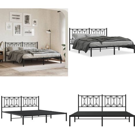 Cadre de lit métal sans matelas avec tête de lit noir 183x213cm - Cadre De Lit - Lit Double - Lit Metal - Lit Avec Têtedé Lit - Sommier - Home & Living (1/5)