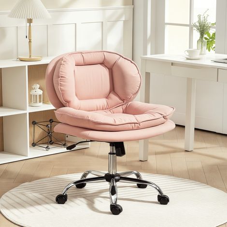 Chaise de bureau à pieds croisés, assise large, roulettes hautes, hauteur réglable, double coussin, fonction inclinable, rose (1/5)