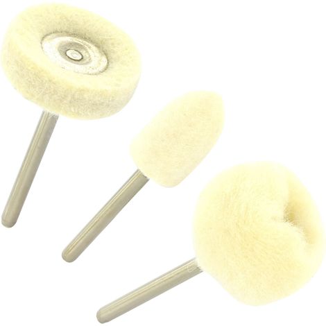 Tivoly • 3 Mini-Brosses Feutre Ø12-25-25 mm (pinceau, coupe, circulaire) • Tige Ø3mm • Adapté à un usage sur mini perceuse type Dremel (1/3)