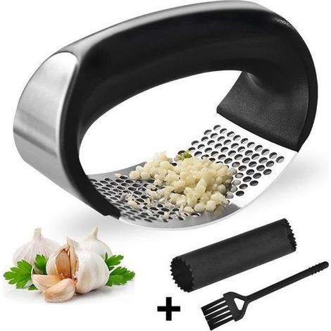 Professional Garlic Press + Garlic Peeler + Brush - Easy Cleaning for the Kitchen (1/4)