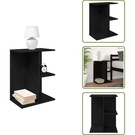 Nachttisch Schwarz Eichen-Optik 46,5x29x61 cm Holzwerkstoff - Nachttisch - Nachttischschränke - Nachtschrank - Bettschrank