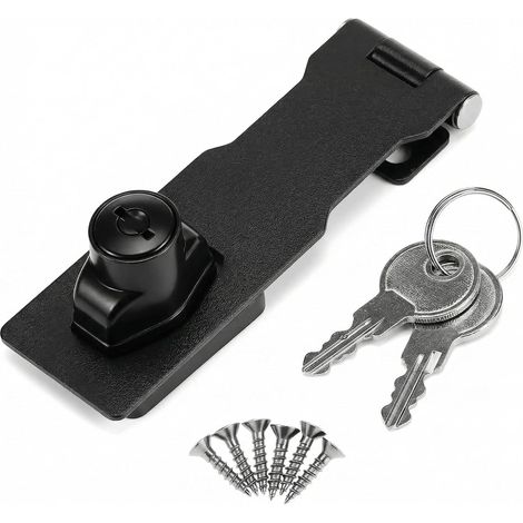 Hasp de verrouillage QWORK®, Padlock de hasp avec clés et vis pour porte, Shed, Porte de garage, 4" / 10cm, 1 pcs (1/3)