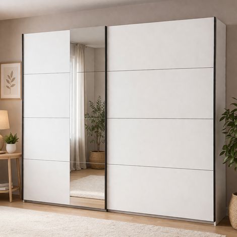 Großer Kleiderschrank Resiutta, Schlafzimmer Schrank mit 2 Regalen, Kleiderstange, 2 Türen, 245x217,5h cm Mattweiß (1/5)