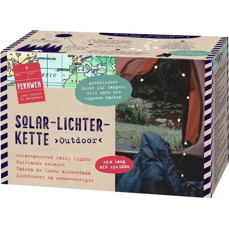 Guirlande lumineuse solaire pour extérieur, 15 m, fil de cuivre, avec 150 LED blanc chaud, panneau solaire avec batterie et piquet de terre, résistante aux intempéries avec fonction (1/5)
