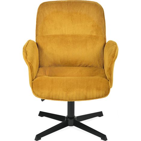 Meuble Cosy Fauteuil de Bureau Chaise de Coiffeuse Ergonomique Siège Pivotant Hauteur Réglable avec Accoudoir en Velours Côtelé sans roulettes Jambes Croisées Capacité 120 kg Jaune (1/5)