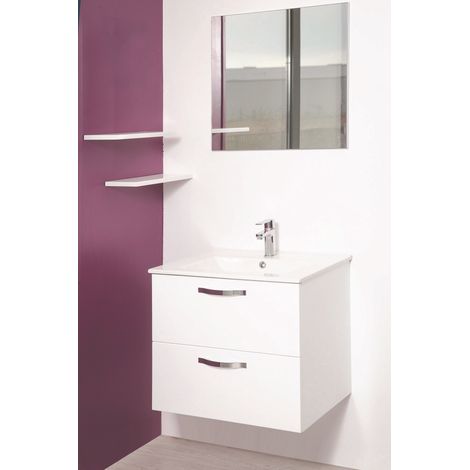 Ondee – Ensemble caisson + vasque 80cm – Mélaminé blanc – Plan céramique extra-plat 18mm – Caisson de tiroirs avec poignées aluminium (1/4)