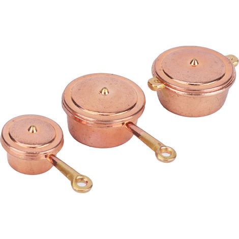 Ensemble de Batterie de Cuisine Miniature 1:12 pour Maison de Poupée, Poêle et Casserole Simulées Accessoire de Cuisine Doré (1/5)