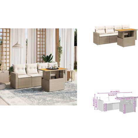 5-tlg. Garten-Sofagarnitur mit Kissen Beige Poly Rattan - Garten Sofagarnitur - Garten Sofagarnituren - Outdoor Sofagarnitur - Sofagarnitur Terrasse (1/3)