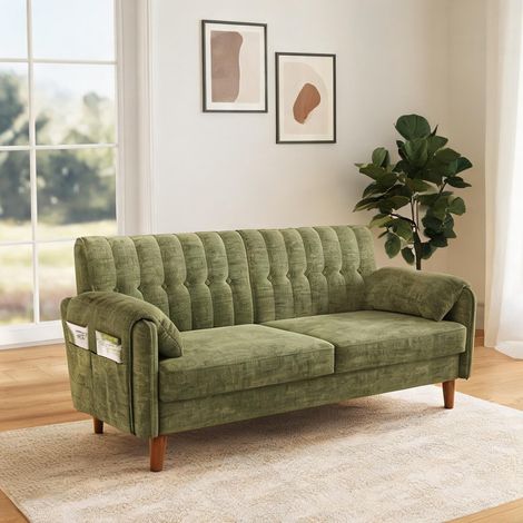 Canapé droit 2 places en tissu chenille vert sapin en chenille (1/5)